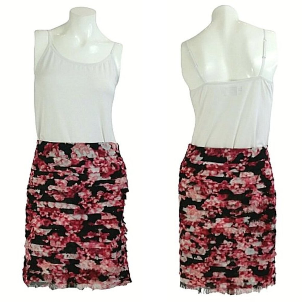 WHBM Pink & Black Tiered Raw Hem Pencil Mini Skirt